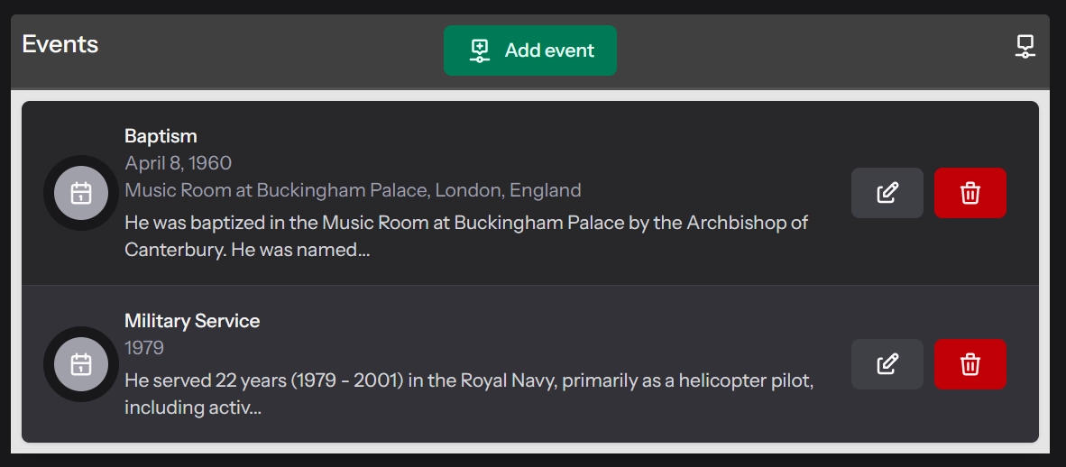 Ereignisse verwalten